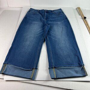 Halara Jeans Women's 36x23* High Rise Rolled Hem Wide Leg Crop Blue Denim No Tag